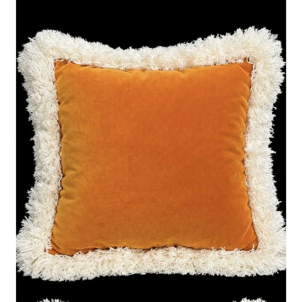 Grandma Chic Needlepoint 70’s Pillow With Orange Velvet Backing